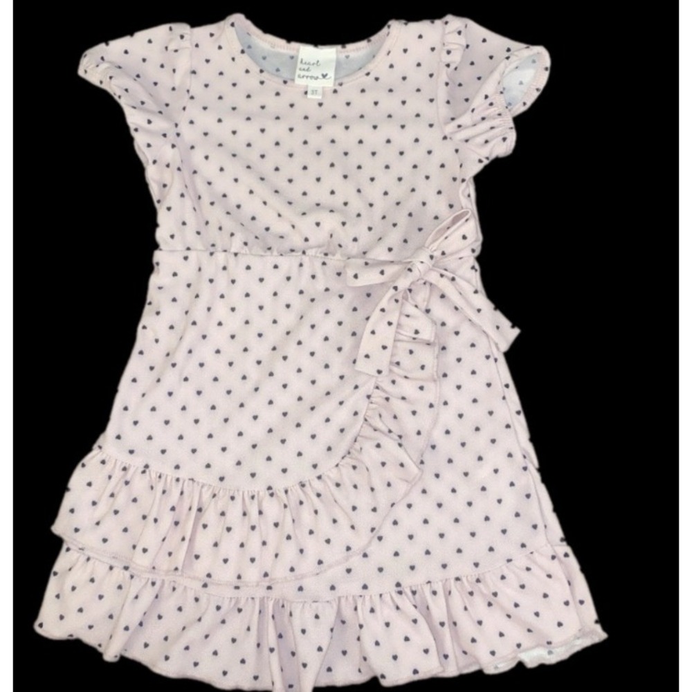 Heart and Arrow Pink Black‎ Heart Print Wrap Dress Ruffle Trim Size 3T